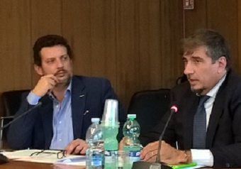 Il presidente della quarta commissione, Refrigeri, in primo piano, e il presidente dell'ottava, Novelli, durante l'audizione sul consorzio Valle del Liri.