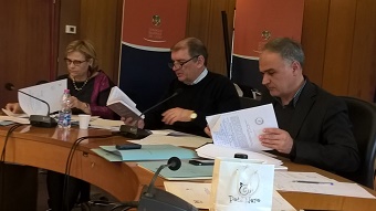 Da sinistra: l'assessore al Bilancio, Sartore, il presidente della quarta commissione, Vincenzi, il segretario della commissione, Fadda.