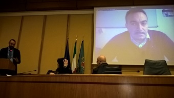 Un momento dell'audizione in videoconferenza con il presidente dell'Osservatorio di Pavia, Caretta (sullo schermo).