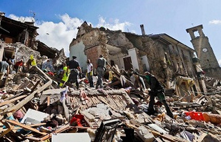 Il sisma che ha colpito Amatrice il 24 agosto 2016.