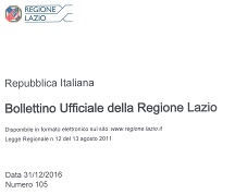 La prima pagina del Bollettino ufficiale della Regione Lazio n. 105