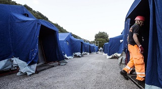 Una delle tendopoli che sono state allestite nelle zone terremotate.